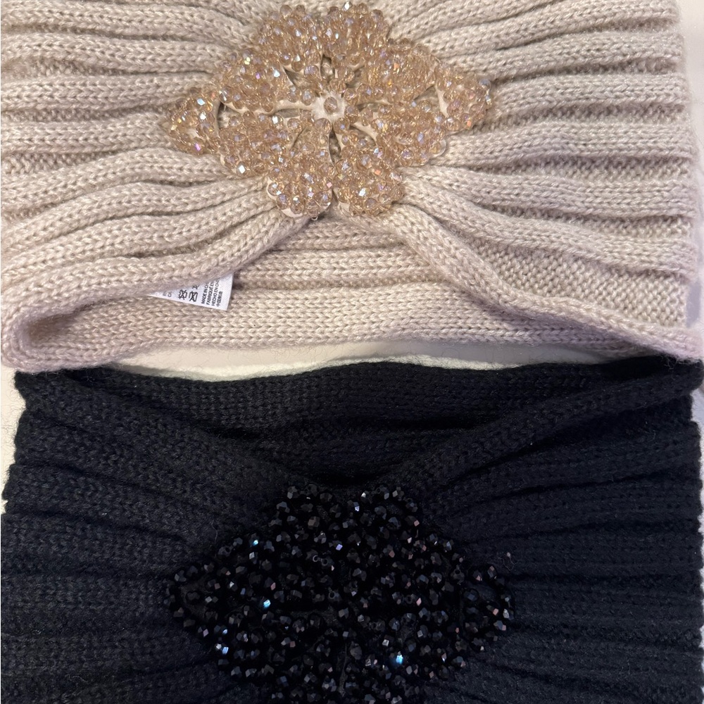 Aldo Beige and Black Knit Headbands with Embellishments